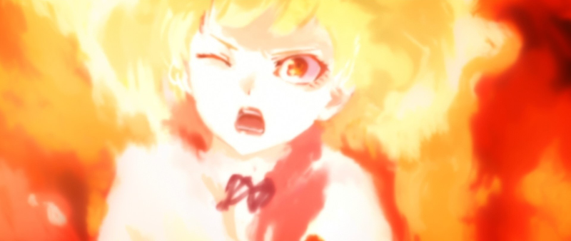 Kiddie-fied vampire girl bursts into flames herself to save Araragi